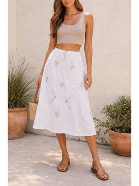 Magazine Vintage White Lined Embroidered Skirt Size S Boho Cottagecore Vacation